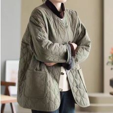 批发日系<b class='q'>原</b><b class='q'>单</b>气质圆领夹棉加厚外套女秋冬季百搭休闲宽松保暖棉服内搭