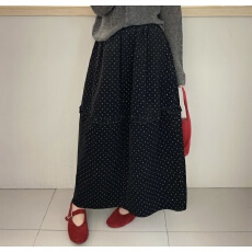 批发秋装新款毛呢木耳花边波点半身裙宽松显瘦百搭垂坠感打底半身裙