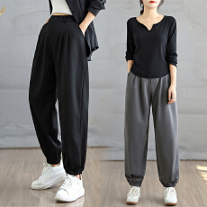 批发实拍春装胖mm大码西装裤宽松束脚工装裤高腰显瘦休闲直筒裤