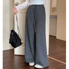 批发实拍<b class='q'>春</b>装UM条纹慵懒宽松休闲裤遛弯直筒裤子高腰阔腿拖地裤