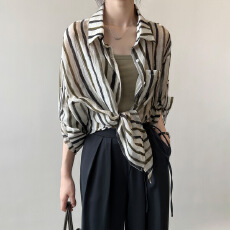 批发已出货春装大码条纹<b class='q'>衬衫</b>小众上衣<b class='q'>男</b>友风宽松长袖<b class='q'>衬衣</b>薄款开衫