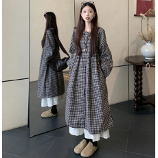 批发2026早春新款大码女装日系慵懒风格子<b class='q'>衬衫</b><b class='q'>连衣裙</b>简约上衣