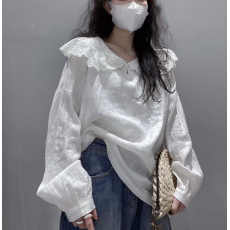 批发春装BOLATU气质<b class='q'>娃娃领</b>甜美设计小众白色棉麻料舒适<b class='q'>衬衫</b>