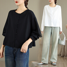 批发实拍春装大码<b class='q'>女装</b>高级感新中式复古轻国风高端亚麻圆领开衫外套