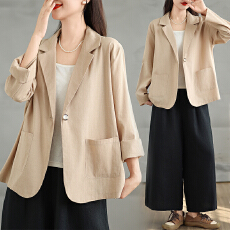 批发春装实拍新款大码<b class='q'>女</b>装棉麻<b class='q'>西装</b>外套宽松亚麻小西服