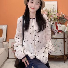 批发春装日韩款纯苎麻<b class='q'>衬衫</b>秋装新款文艺气质<b class='q'>波点</b>印花开衫上衣女