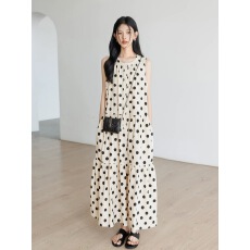 批发夏季新款度假风<b class='q'>背心</b>裙女波点无袖慵懒松弛感海边<b class='q'>长裙</b>约会裙子