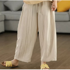 批发复古莱赛尔亚麻显瘦<b class='q'>哈伦</b>裤松紧腰休闲裤百搭宽松文艺<b class='q'>长裤</b>