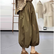 批发夏装新款韩版时尚单排多扣休闲裤宽松减龄纯色百搭褶皱灯笼裤