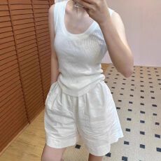 批发白色棉麻运动阔腿<b class='q'>短裤</b>女夏季薄款松紧腰抽绳小个子亚麻a字五分裤