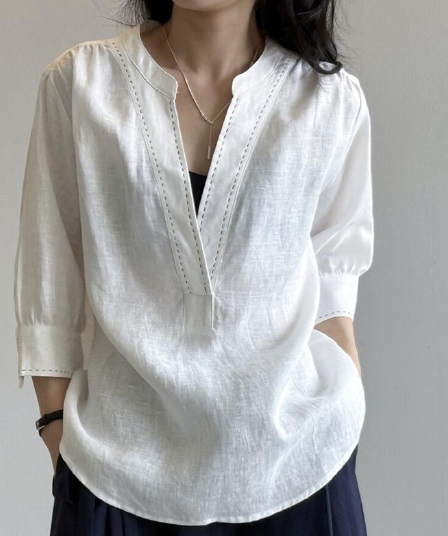 여름 드레스 새로운 bolatu 플라톤 품격 베이비 칼라 달콤함 디자인 작은 대중 화이트 면 린넨 재료 편안함 셔츠