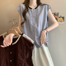 批发实拍夏装新款大码女装<b class='q'>无袖</b>衬衫法式气质小衫天丝苎麻马甲背心<b class='q'>上衣</b>