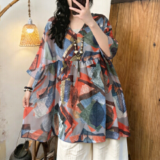 批发实拍夏装新款外贸女装花朵泡泡袖蕾丝衫<b class='q'>雪纺</b><b class='q'>上衣</b><b class='q'>长袖</b>衬衫两面穿