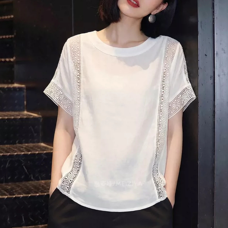 여름 드레스 새로운 빛 요리 한 우아함 바람 화이트 홀로우 아웃 반팔 맨위 여성 의류 라운드 넥 슬림해 보이는 다용도 디자인 센스