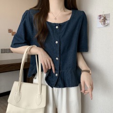 批发夏装新款洋气百搭时尚气质减龄宽松设计感<b class='q'>牛仔</b>衬衫