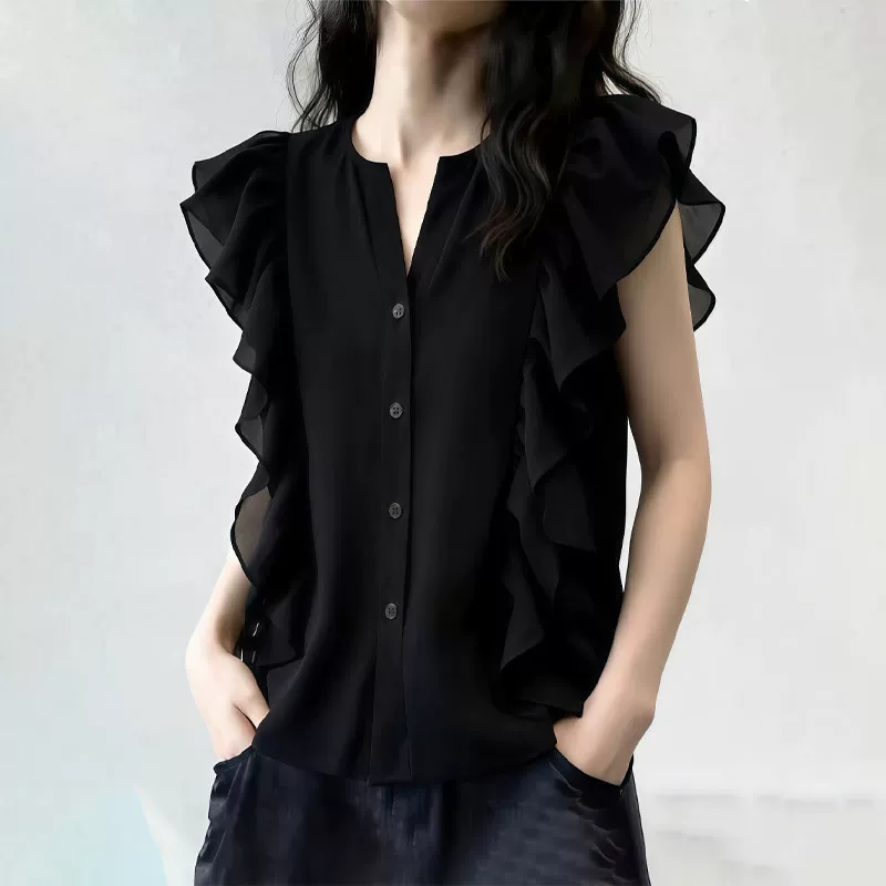 여름 드레스 새로운 고유 한 슈퍼 잘 생긴 맨위 라운드 넥 랜턴 긴팔 스트라이프 셔츠 고급 센스 한 부서 품격 작은 셔츠