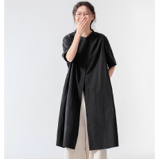 批发<b class='q'>外贸</b>原创日系白色长款<b class='q'>衬衫</b>女宽松休闲小个子圆领纯棉叠穿<b class='q'>衬衣</b>裙