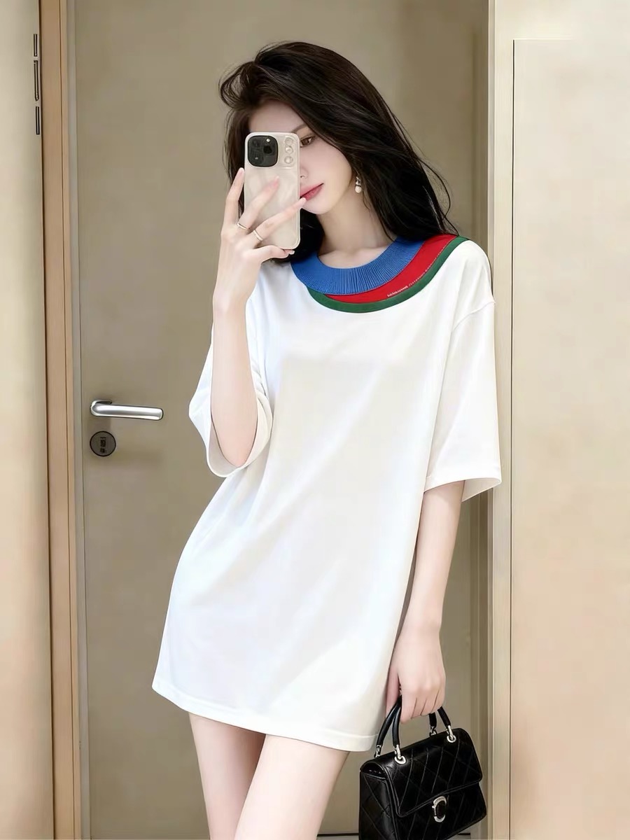 새로운 한 부서 루즈핏 캐주얼 배색 라운드 넥 반팔 티셔츠 여성 여름 자이언트 잘 생긴 ~ 중 오른쪽 맨위 동정