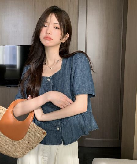 여름 드레스 새로운 외국 가스 다용도 패션 품격 연령 감소 루즈핏 디자인 센스 데님 셔츠