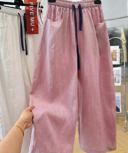 한 부서 느긋한 바람 와이드 레그 팬츠 여름 얇은 스타일 고급 센스 루즈핏 다용도 허리밴드 캐주얼 풍선 바지