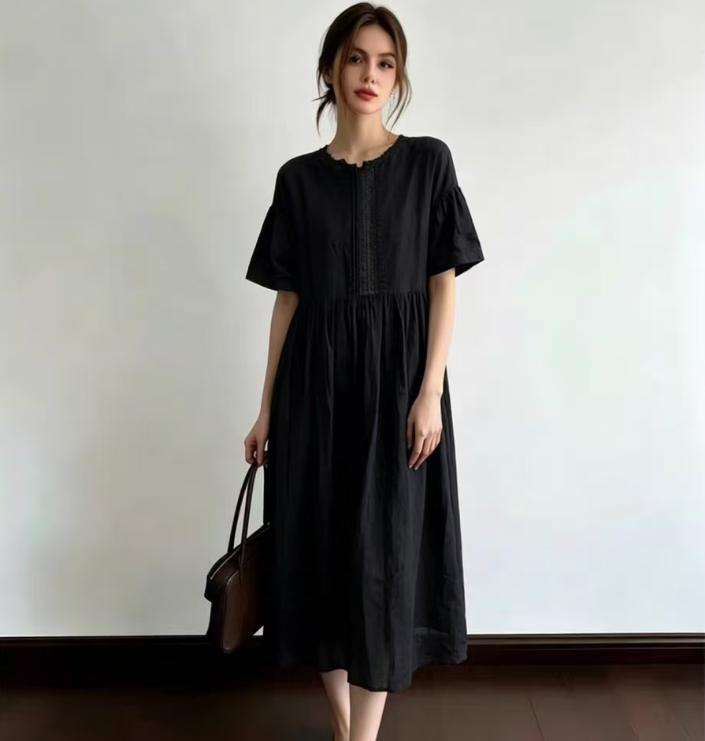 여름 드레스 새로운 chic 한국 스타일 무거운 작업 명중 Pleat 루즈핏 롱 코트 드레스