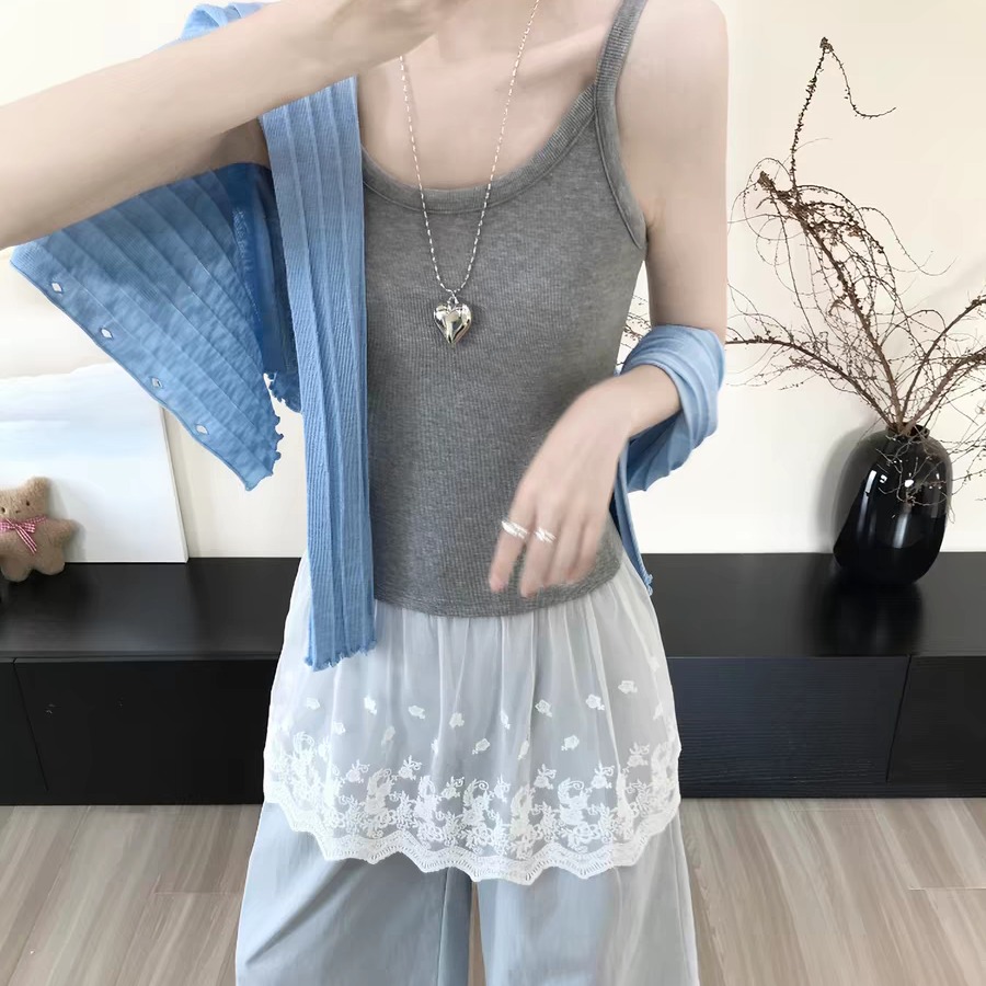 여름 드레스 새로운 빅 사이즈 여성 의류 한 부서 회색 부드럽다 패치워크 레이스 디자인 센스 슬립 여성 고급 센스 조끼 여성