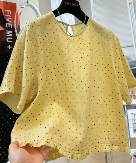 한 부서 슈퍼 화재 연령 감소 밑단 레이스 자수 스트라이프 반팔 여성 셔츠 작은 셔츠 Chic 매우 요정 ~ 중 맨위