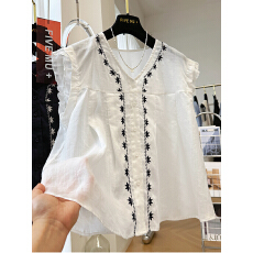 批发夏季高级感重工刺绣V领马甲<b class='q'>背心</b>女外穿无袖衬衫超好看上衣薄