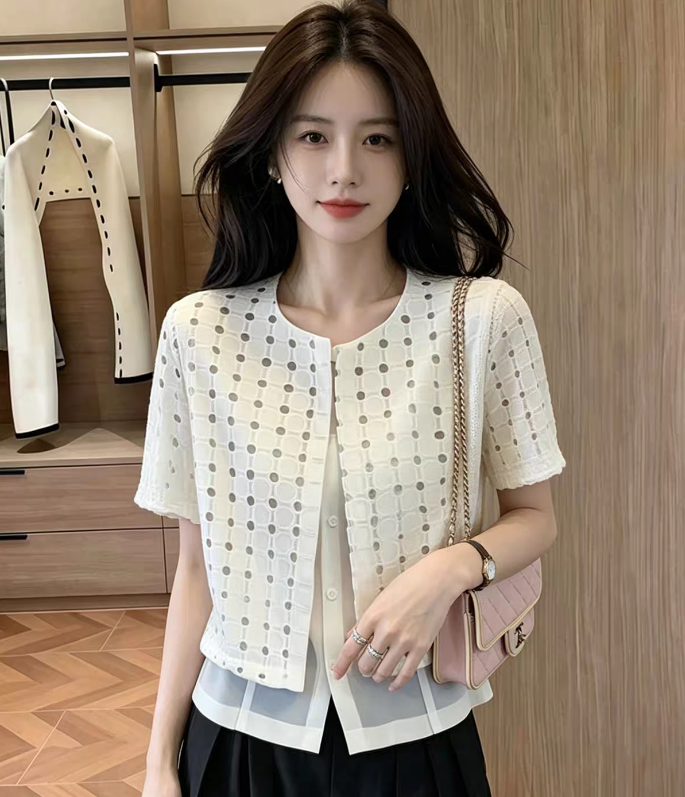 夏季新款休闲开衫外套女防晒衫设计感叠穿假两件ins风格上衣 服裝批發女裝批發服飾貨源