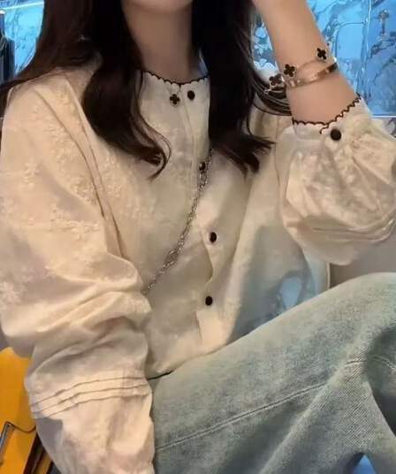 가을 의상 새로운 한국 소녀 작은 샤넬 스타일 품격 화이트 패션 캐주얼 다용도 셔츠