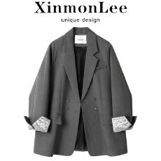批发秋冬装新款高级感蕾丝拼接西装外套气质双排扣<b class='q'>通勤</b>小西服 带里布