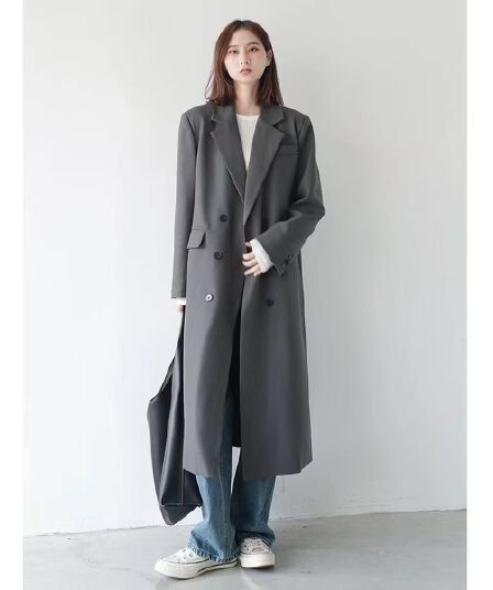 가을 겨울 의류 새로운 고급 회색 플러스 롱 코트 정장 재킷 재킷 인기 영국식 레트로 대 벨트 안감
