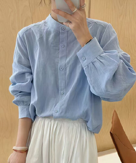 가을 의상 새로운 디자인 센스 긴팔 여성 셔츠 루즈핏 슬림해 보이는 다용도 작은 키 켜기 벨트 안감