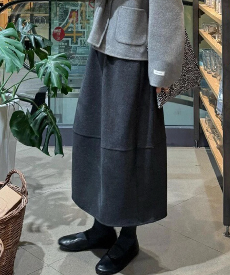 가을 겨울 의류 새로운 회색 모직 반신 스커트 작은 키 빅 사이즈 지방 mm 자이언트 잘 생긴 한 마디 배 모양 버클리 치마