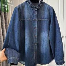 批发<b class='q'>秋装</b>新款木耳花边领牛仔衬衫长袖宽松显瘦气质设计感小众别致上衣