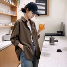 批发<b class='q'>秋</b>季新款港味休闲衬衫小众百搭粉色长袖叠穿衬衣外搭上衣