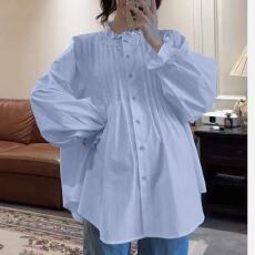 批发<b class='q'>秋</b>装新款别致很仙的法式绝美上衣宽松娃娃衫遮肚子纯棉长袖上衣
