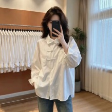 批发秋装新款小众复古新中式轻国风盘扣长袖衬衫女内搭打底衫上衣