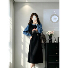 批发<b class='q'>甜美</b>学院风大码胖mm连衣裙女秋宽松显瘦假两件针织毛衣裙