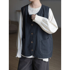 批发2026春季新款异色绣花棉麻马甲开衫叠穿女文艺宽松日系氛围穿搭