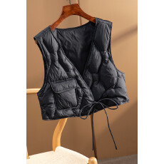 批发官方图2025冬季新款外贸显瘦V领系带酷飒棉短马甲女