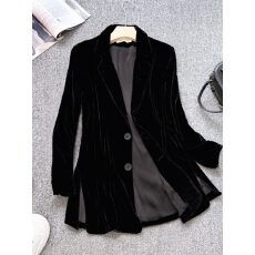 批发2025冬季新款外贸原单女专柜欧货休闲高端宽松真金<b class='q'>丝绒</b>西装外套