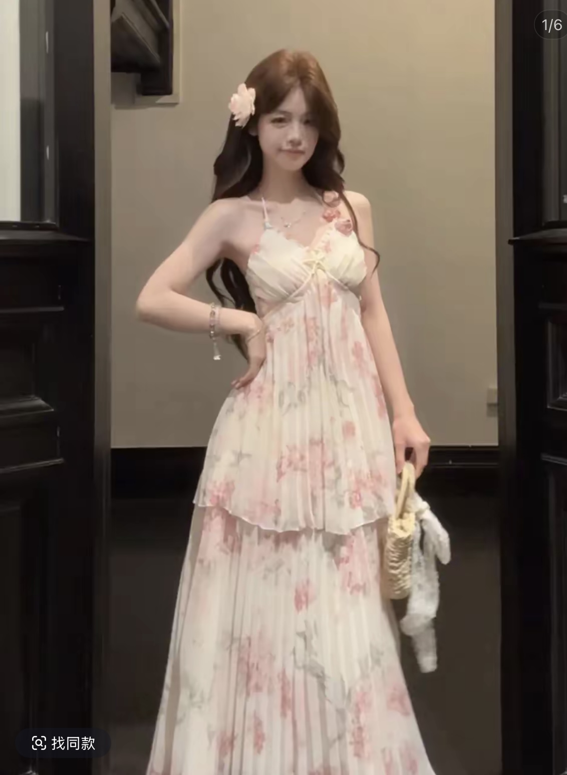 부드러운 바람 3 차원 꽃 슬립 반 스커트 세트 여름 착용 가져 가라.