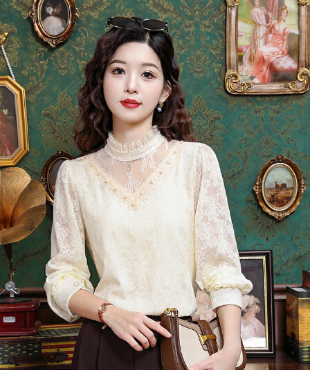실사 2026 년 가을 새로운 프랑스식 궁정 무거운 작업 3 차원 자수 자수 맨위 셔츠