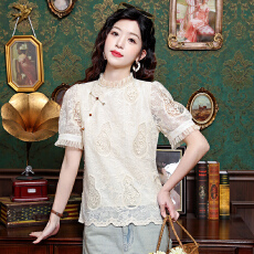 批发实拍2026年夏季新款新国风立体钩花刺绣长袖上衣