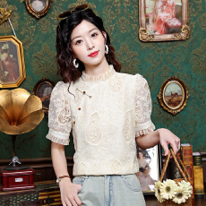 批发实拍2026年夏季新款新国风立体钩花刺绣长袖上衣