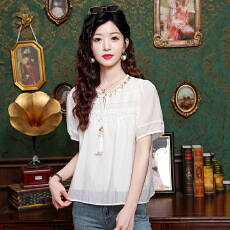 批发实拍2026年夏季新款重工手工串珠休闲百搭短袖<b class='q'>衬衣</b>夏季宽松上衣