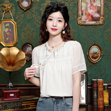 批发实拍2026年夏季新款重工手工串珠休闲百搭短袖<b class='q'>衬衣</b>夏季宽松上衣