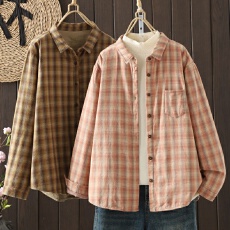 批发实拍2025新款<b class='q'>格子衬衫</b>女纯棉秋冬季休闲宽松保暖内搭夹棉长袖上衣