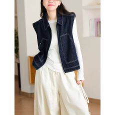 批发官图2026新款舒适棉莱赛尔混纺时尚明线百搭翻领显瘦休闲马甲上衣